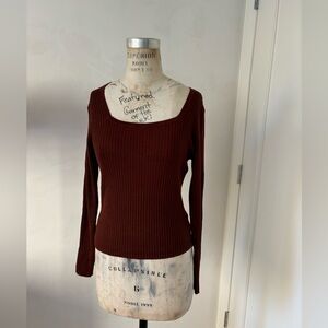 Brown Threadbare Square Neck Knit Sweater Top Size 14
